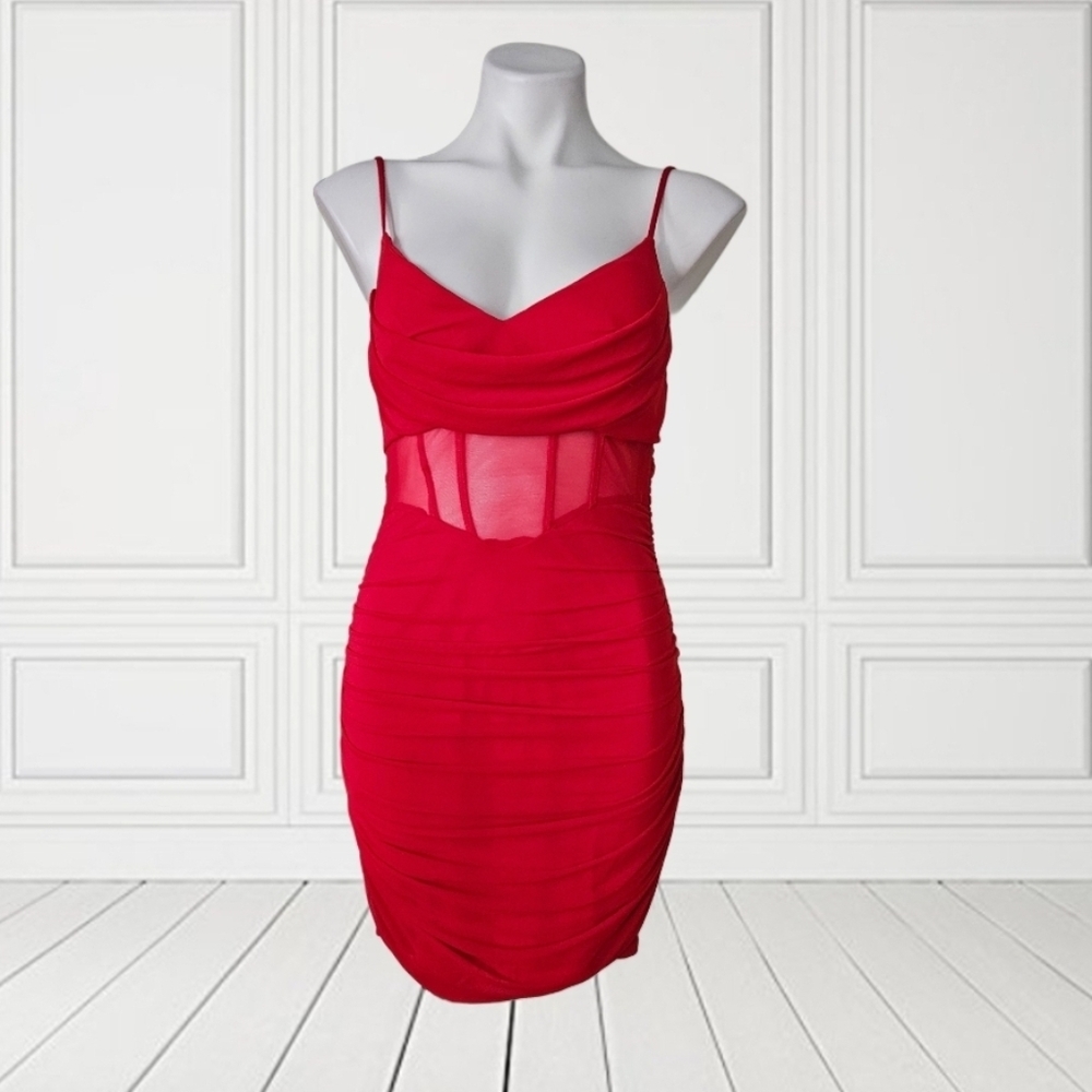 Alice Elle Ted Mesh Ruch Drape Bodycon Mini Dress